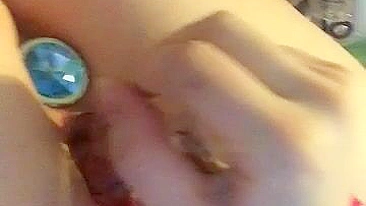 Skinny Teen DP Masturbates with Anal Plug and Shaved Pussy