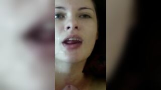 Amateur Brunette GF Masturbates with Big Facial Cumshot!