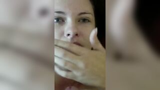 Amateur Brunette GF Masturbates with Big Facial Cumshot!