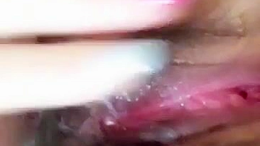 Asian Selfie Squirts Amateur Creaming Pussy with Hairy Fingers