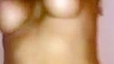 Masturbating Blonde Babe with Big Boobs in Stockings