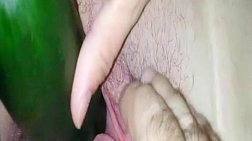 MILF Masturbates with Cucumber & Dildo in Homemade Porn!