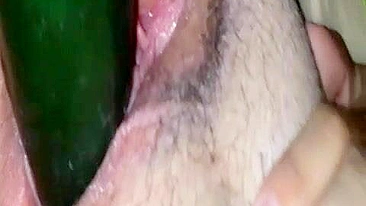 MILF Masturbates with Cucumber & Dildo in Homemade Porn!