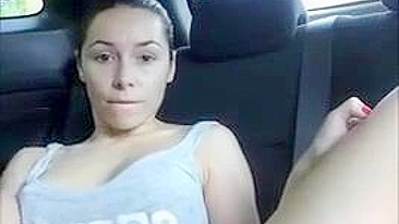 Public Masturbation by Brunette Amateur in Car