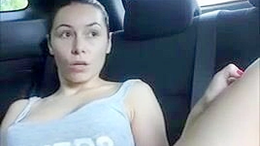 Public Masturbation by Brunette Amateur in Car