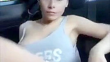 Public Masturbation by Brunette Amateur in Car