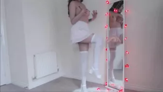 Masturbating Asian Hottie with Big Boobs in Lingerie and Stockings