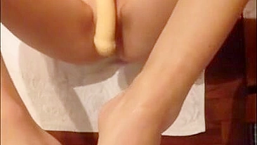 Amateur Dildo Fucking with Feet and Legs Masturbation