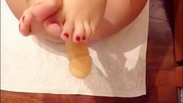 Amateur Dildo Fucking with Feet and Legs Masturbation