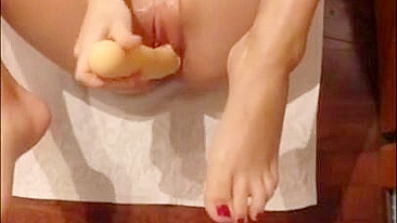 Amateur Dildo Fucking with Feet and Legs Masturbation