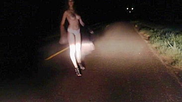 Dark Road Masturbation Exhibition with Amateur Slut