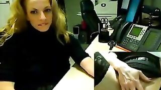 Blonde Babe Homemade Masturbation Porn in Office Stockings and Webcam