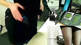 Blonde Babe Homemade Masturbation Porn in Office Stockings and Webcam