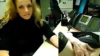 Blonde Babe Homemade Masturbation Porn in Office Stockings and Webcam