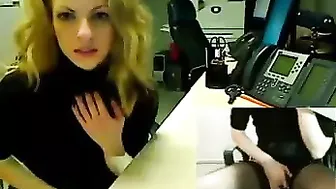 Blonde Babe Homemade Masturbation Porn in Office Stockings and Webcam