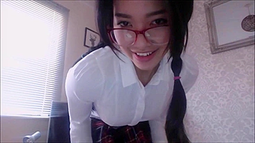 Masturbating Asian Schoolgirl Webcam Dildo Show!