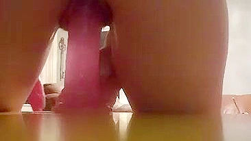 Amateur Ass Masturbates with Dildo Fuck & Moans in Homemade Ride