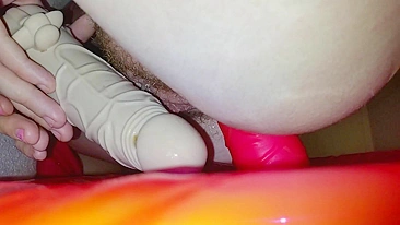 MILF Mom Hairy Pussy Orgasm w/ Dildo Cushion - Amateur Homemade Sex Toy Fun!