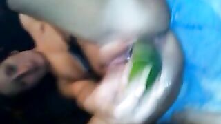 Homemade Masturbation with Dildos and Veggies - Amateur Brunette Sex Toy Fun