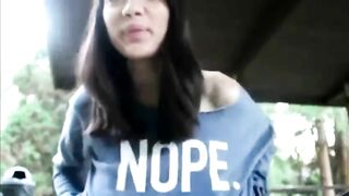 Amateur Brunette Masturbates with Dildo & Pantyhose in Public!