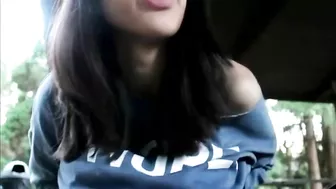 Amateur Brunette Masturbates with Dildo & Pantyhose in Public!