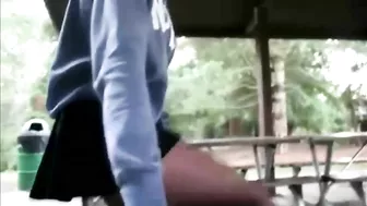 Amateur Brunette Masturbates with Dildo & Pantyhose in Public!