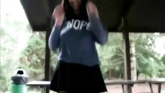 Amateur Brunette Masturbates with Dildo & Pantyhose in Public!