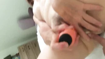 MILF Wife Hairy Pussy Orgasm with Dildo in Homemade Sex Toy Video!