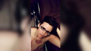 Mutual Masturbation Cumshot Facial with Glasses-Wearing Brunette Girlfriend!