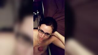 Mutual Masturbation Cumshot Facial with Glasses-Wearing Brunette Girlfriend!