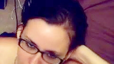 Mutual Masturbation Cumshot Facial with Glasses-Wearing Brunette Girlfriend!