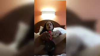 Amateur Ebony Teen Selfie Masturbation with Dildo and Orgasm