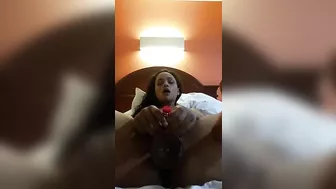 Amateur Ebony Teen Selfie Masturbation with Dildo and Orgasm
