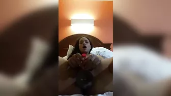 Amateur Ebony Teen Selfie Masturbation with Dildo and Orgasm