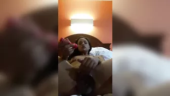 Amateur Ebony Teen Selfie Masturbation with Dildo and Orgasm