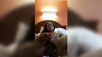 Amateur Ebony Teen Selfie Masturbation with Dildo and Orgasm