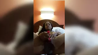 Amateur Ebony Teen Selfie Masturbation with Dildo and Orgasm