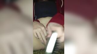 Masturbating Teen Goes Wild with Hairbrush and Dildo!