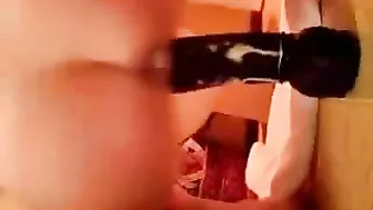 College Cutie Homemade Masturbation with Black Dildo Squirts!