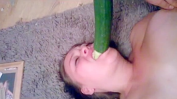 MILF Masturbates with Cucumber for Big Boobs and Busty Wife!