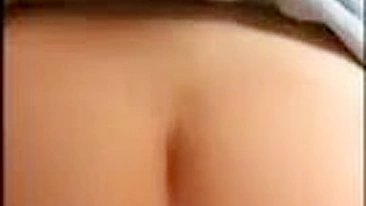 Masturbating Cowgirl with Big Butt and Shaved Pussy Rides Huge Dildo!