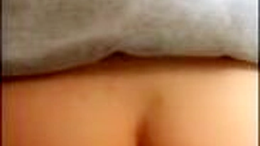 Masturbating Cowgirl with Big Butt and Shaved Pussy Rides Huge Dildo!