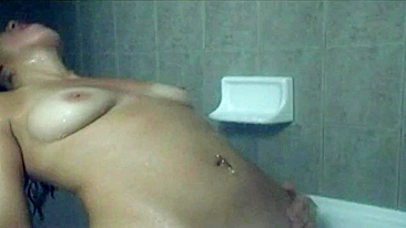 Amateur Brunette DP Masturbation with Dildo and Fingering in Shower Playtime 2