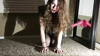 Masturbating with Sex Toys - Amateur Brunette Fucks Dildo in Stockings and Pantyhose