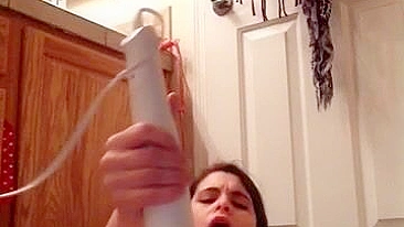 Amateur Brunette Cums with Magic Wand & Small Tits in Homemade Masturbation Video