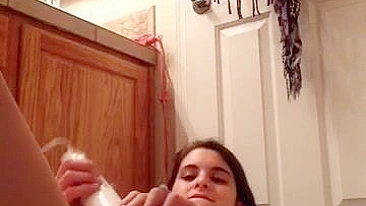 Amateur Brunette Cums with Magic Wand & Small Tits in Homemade Masturbation Video