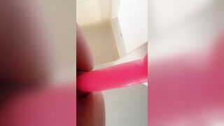 Tight Teen Rides Mounted Dildo with Shaved Pussy in Homemade Masturbation