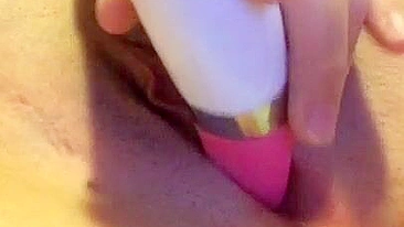 Tight Teen Pussy Masturbates with Dildo & Shaved College Amateur