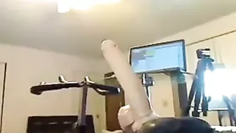 Blonde Amateur Masturbates with Big Dildo on Homemade Sex Machine