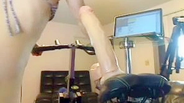 Blonde Amateur Masturbates with Big Dildo on Homemade Sex Machine
